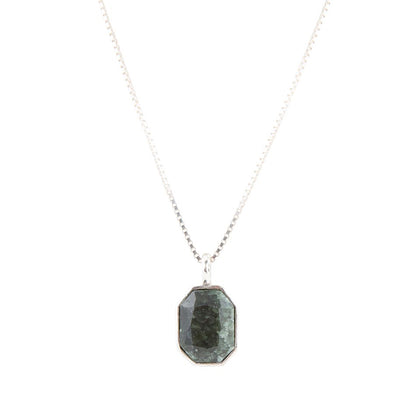 Hammered Green Seraphinite and Sterling Silver Pendant Necklace - Barse Jewelry