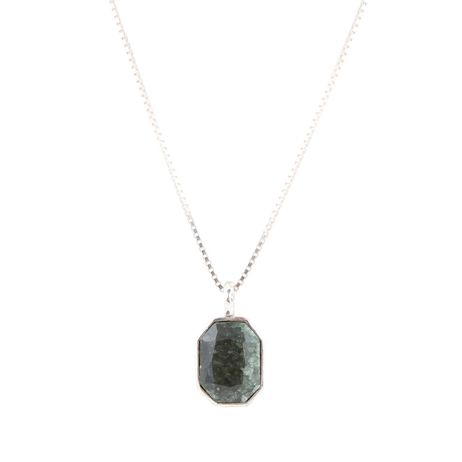 Hammered Green Seraphinite and Sterling Silver Pendant Necklace - Barse Jewelry