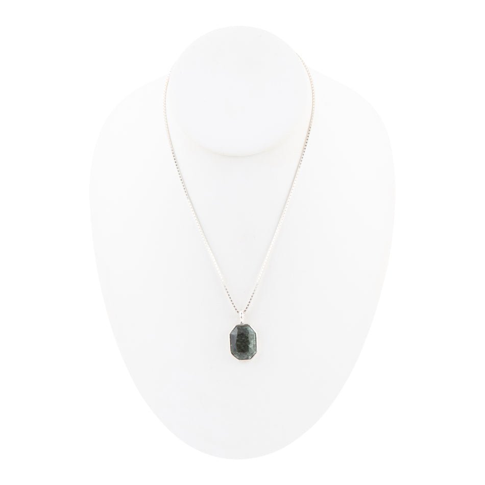 Hammered Green Seraphinite and Sterling Silver Pendant Necklace - Barse Jewelry