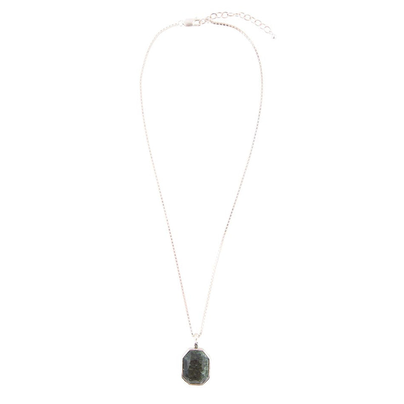 Hammered Green Seraphinite and Sterling Silver Pendant Necklace - Barse Jewelry