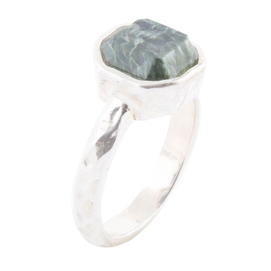 Hammered Green Seraphinite Sterling Silver Ring - Barse Jewelry