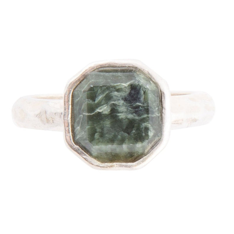 Hammered Green Seraphinite Sterling Silver Ring - Barse Jewelry