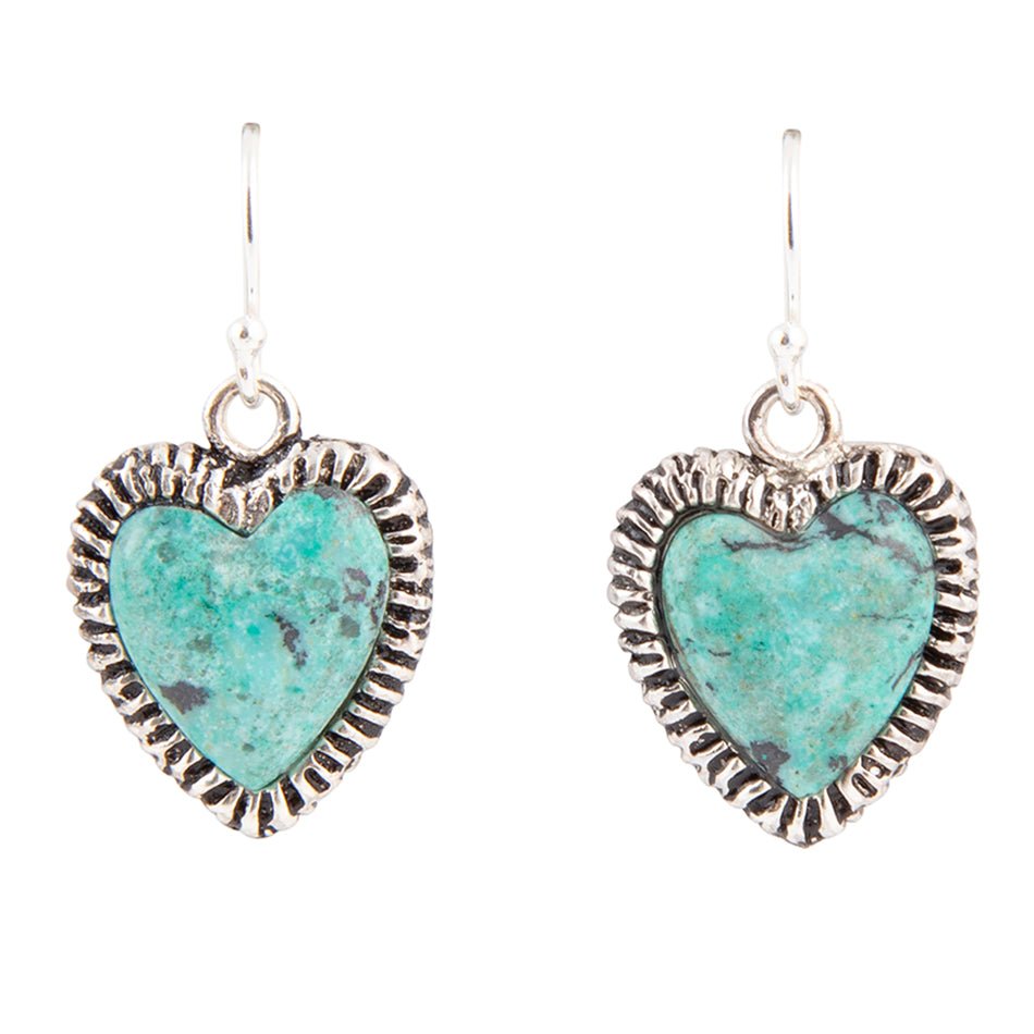 Heart Blue Chrysocolla Sterling Silver Drop Earrings - Barse Jewelry
