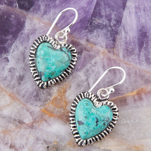 Heart Blue Chrysocolla Sterling Silver Drop Earrings - Barse Jewelry
