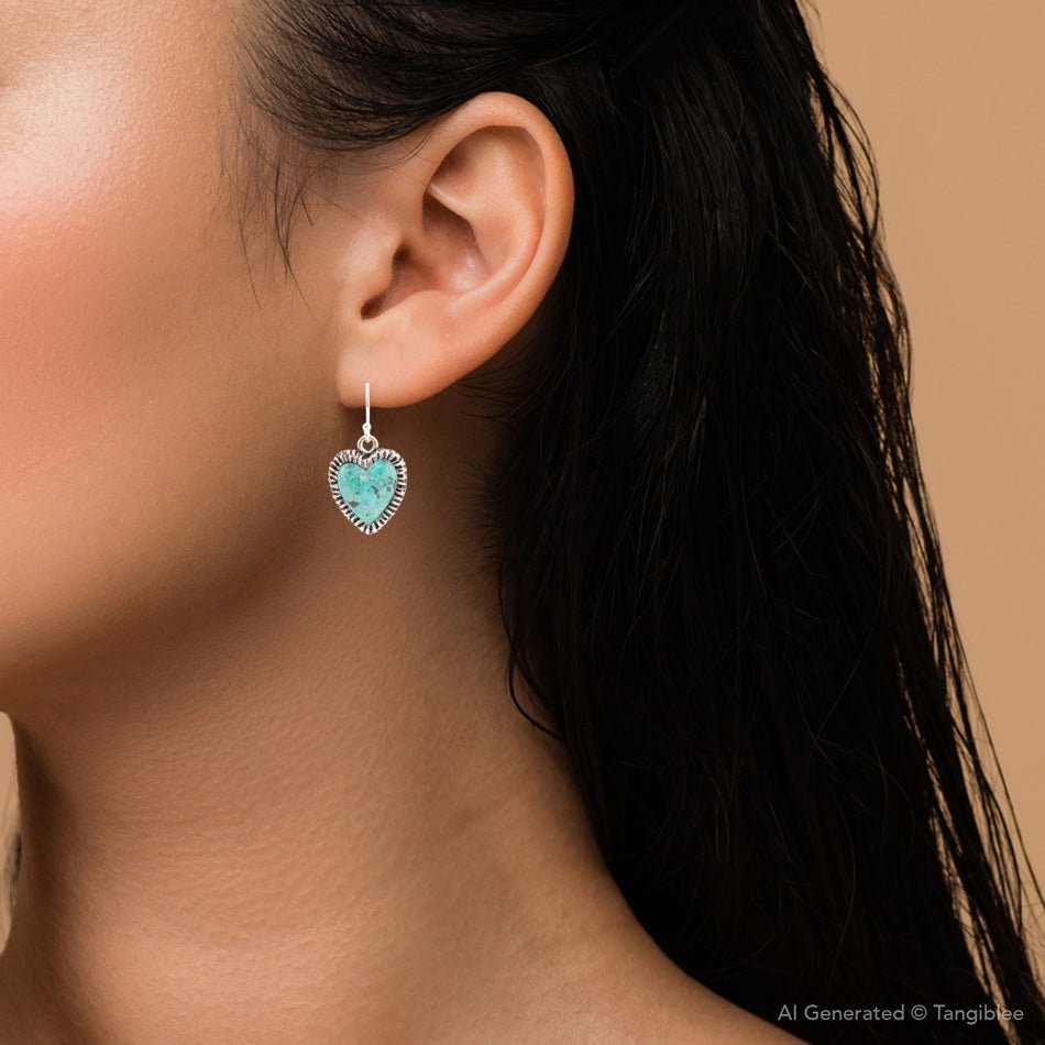 Heart Blue Chrysocolla Sterling Silver Drop Earrings - Barse Jewelry