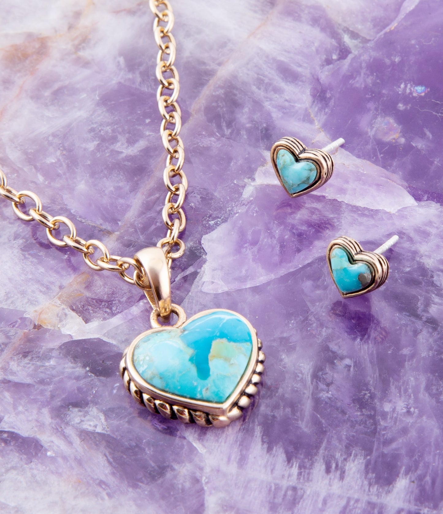 Heart Blue Turquoise Golden Stud Earrings - Barse Jewelry