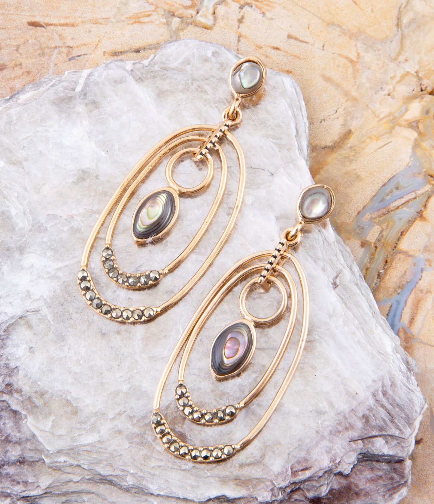 Henle Green Abalone Chandelier Golden Drop Earrings - Barse Jewelry