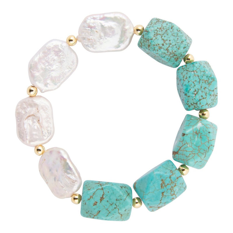 Hepburn Blue Magnesite and Pearl Golden Chunky Bracelet - Barse Jewelry