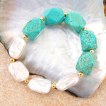 Hepburn Blue Magnesite and Pearl Golden Chunky Bracelet - Barse Jewelry