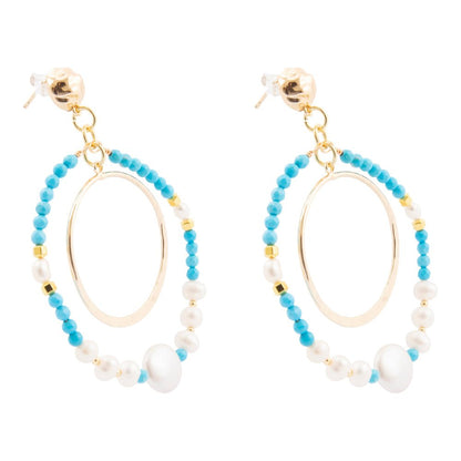 Hepburn Blue Magnesite Double Loop Golden Earrings - Barse Jewelry