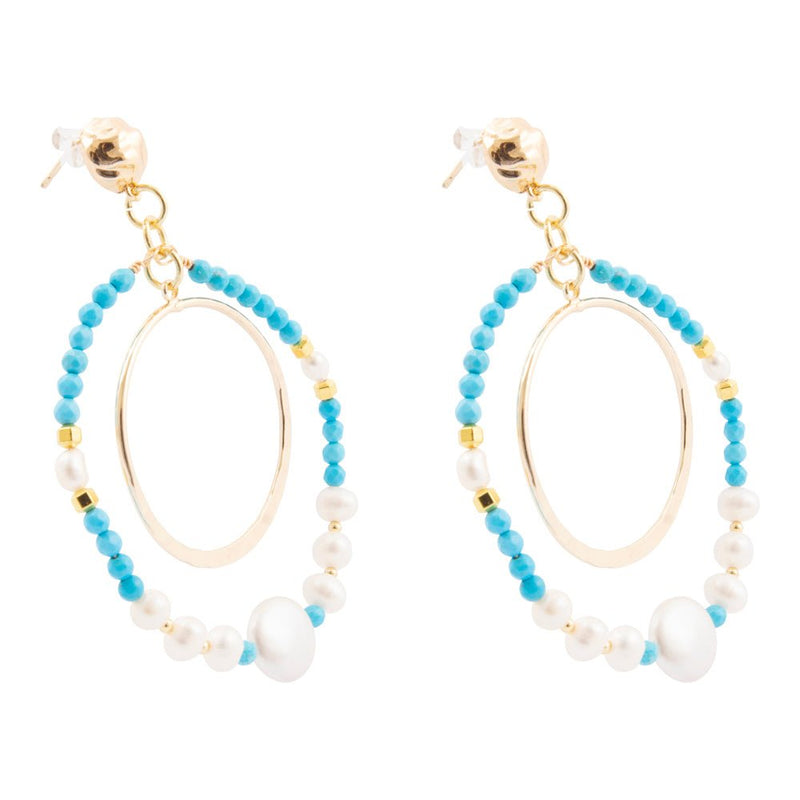 Hepburn Blue Magnesite Double Loop Golden Earrings - Barse Jewelry