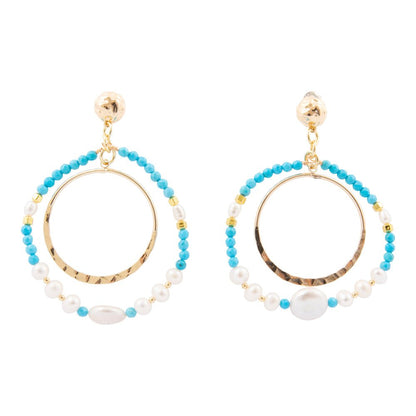 Hepburn Blue Magnesite Double Loop Golden Earrings - Barse Jewelry