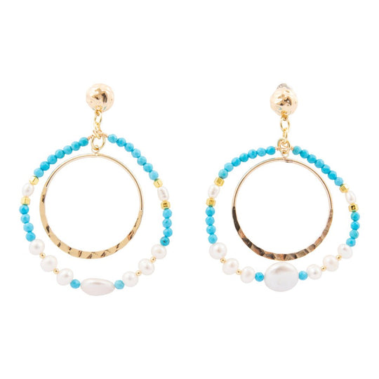 Hepburn Blue Magnesite Double Loop Golden Earrings