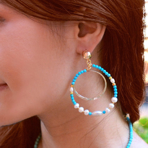 Hepburn Blue Magnesite Double Loop Golden Earrings - Barse Jewelry