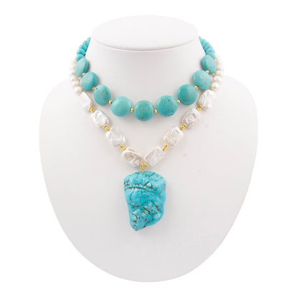 Hepburn Blue Magnesite Golden Pendant Necklace - Barse Jewelry