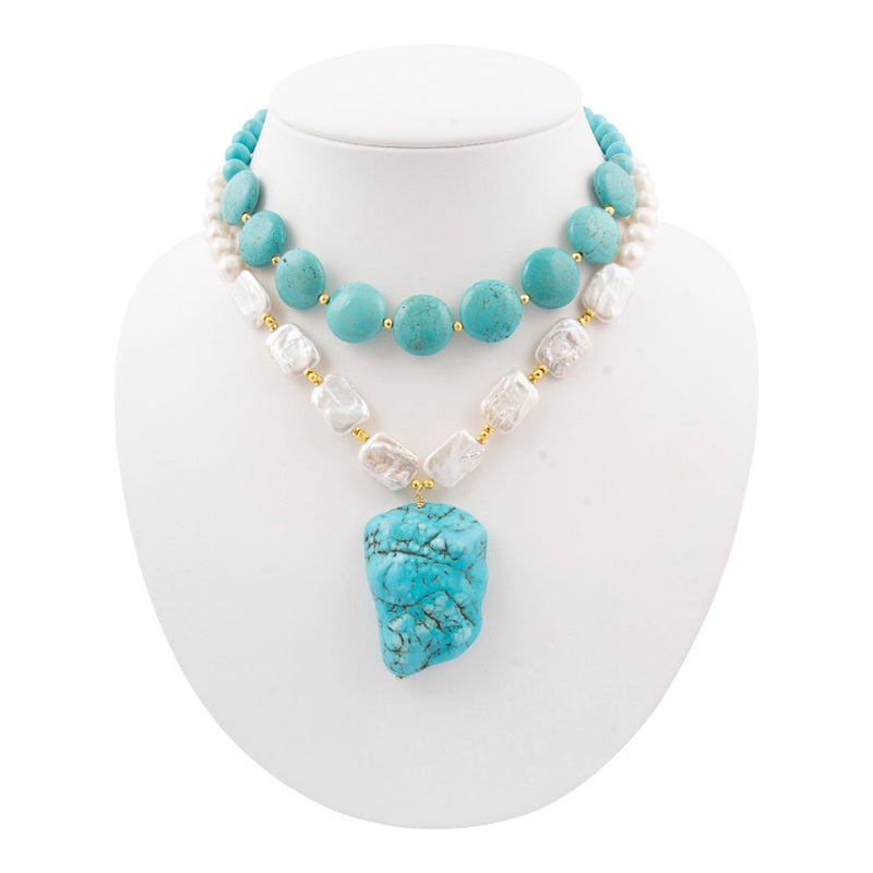 Hepburn Blue Magnesite Golden Pendant Necklace - Barse Jewelry