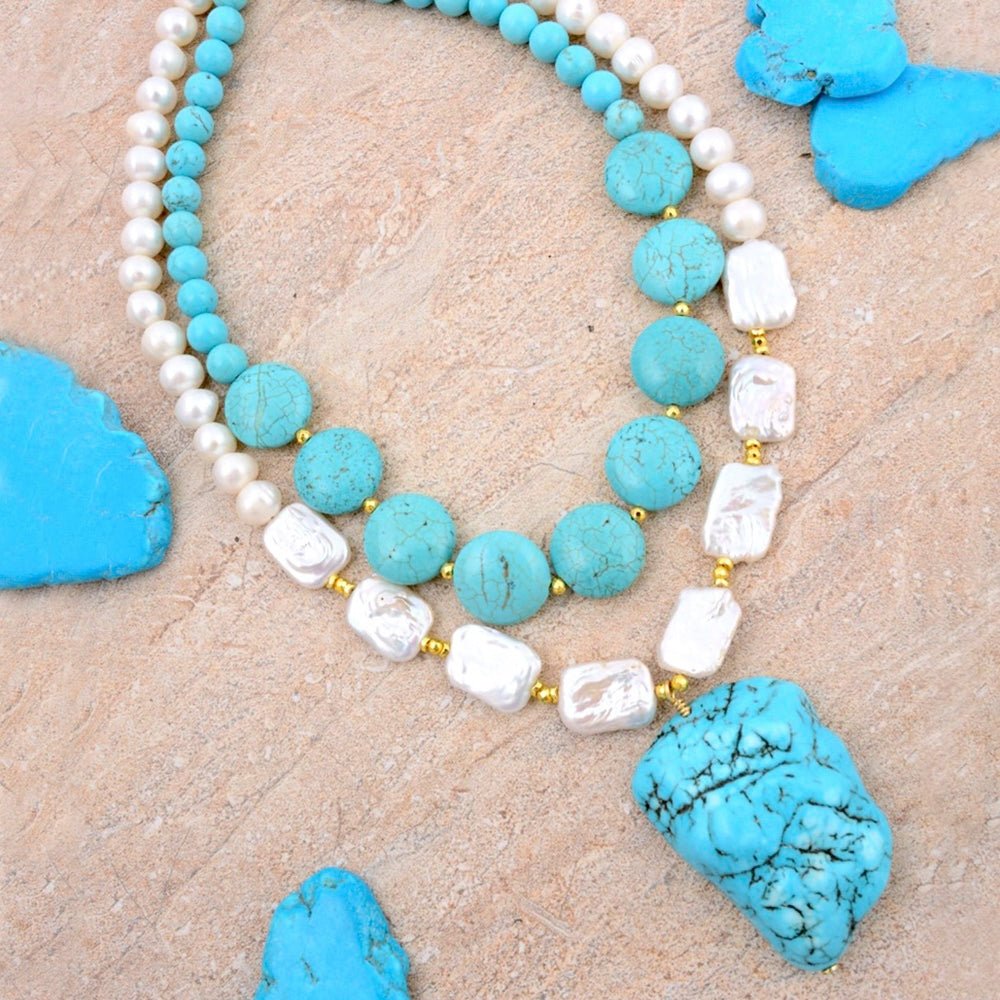 Hepburn Blue Magnesite Golden Pendant Necklace - Barse Jewelry
