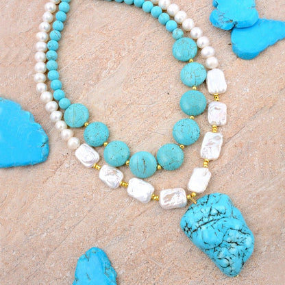 Hepburn Blue Magnesite Golden Pendant Necklace - Barse Jewelry
