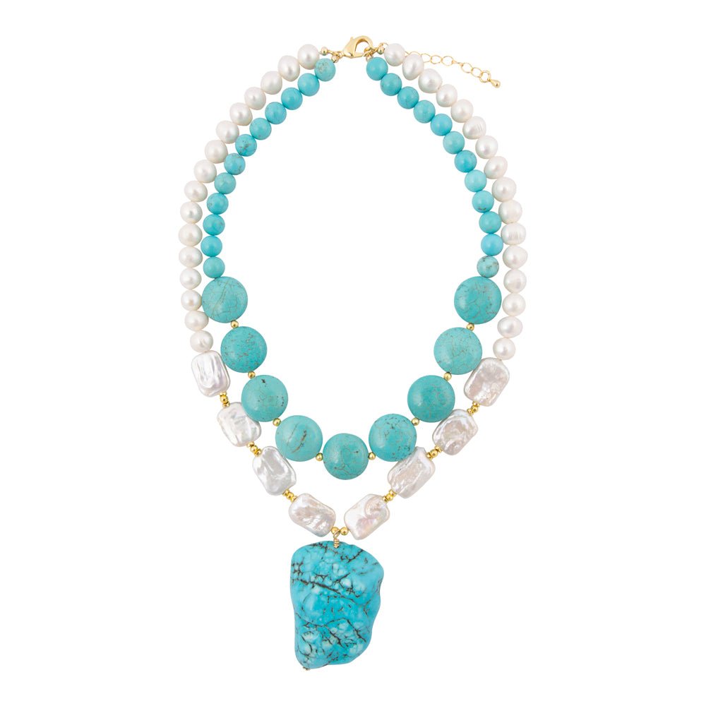 Hepburn Blue Magnesite Golden Pendant Necklace - Barse Jewelry