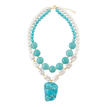 Hepburn Blue Magnesite Golden Pendant Necklace - Barse Jewelry