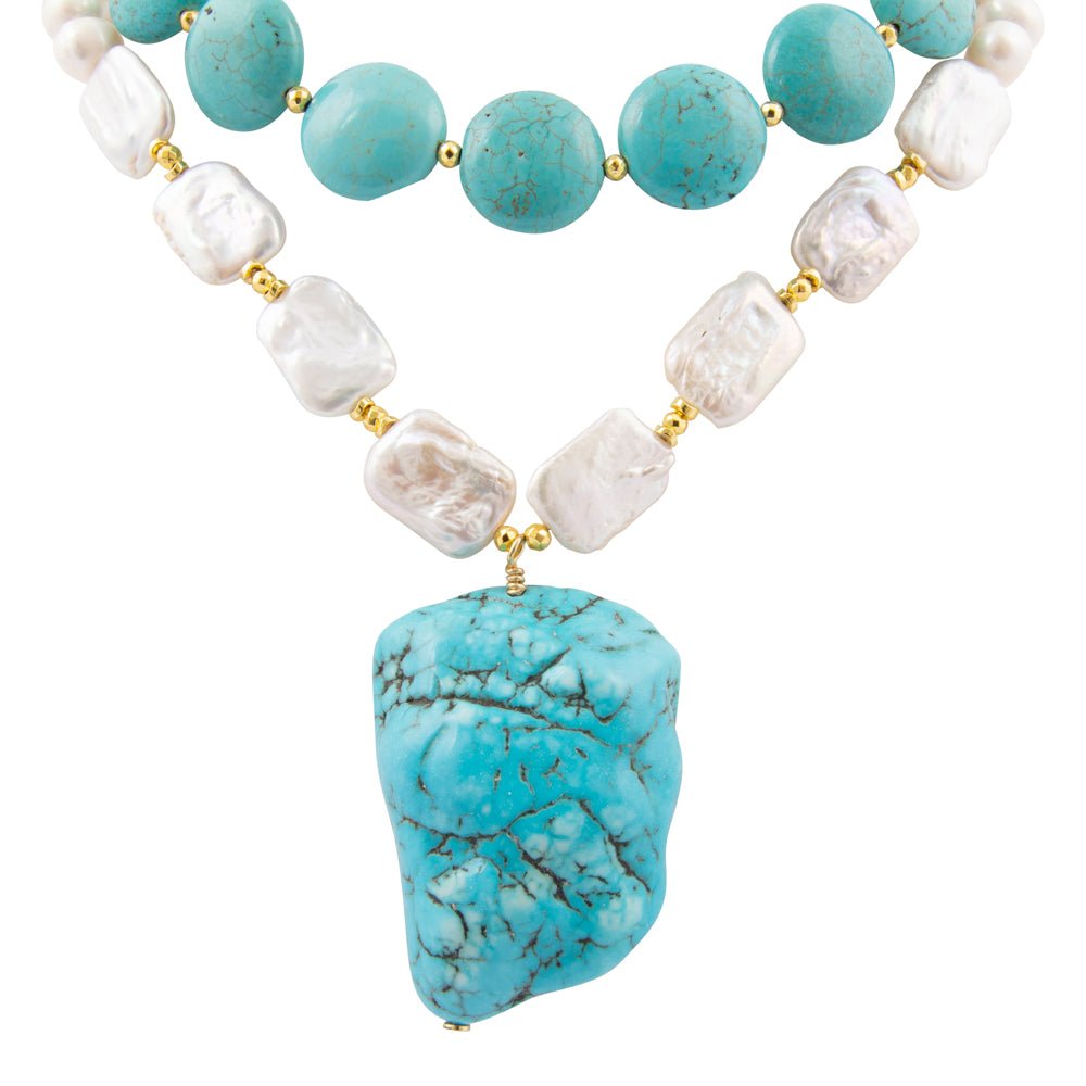 Hepburn Blue Magnesite Golden Pendant Necklace - Barse Jewelry
