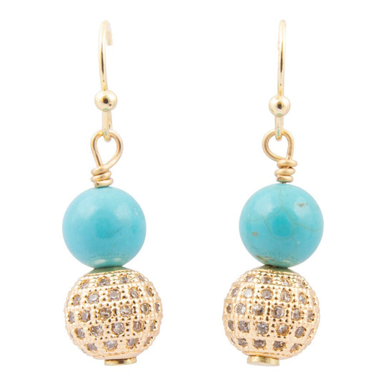 Hepburn Pave and Blue Magnesite Golden Drop Earrings