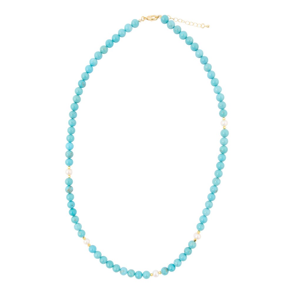 Hepburn Pearl and Blue Magnesite Long Golden Necklace - Barse Jewelry