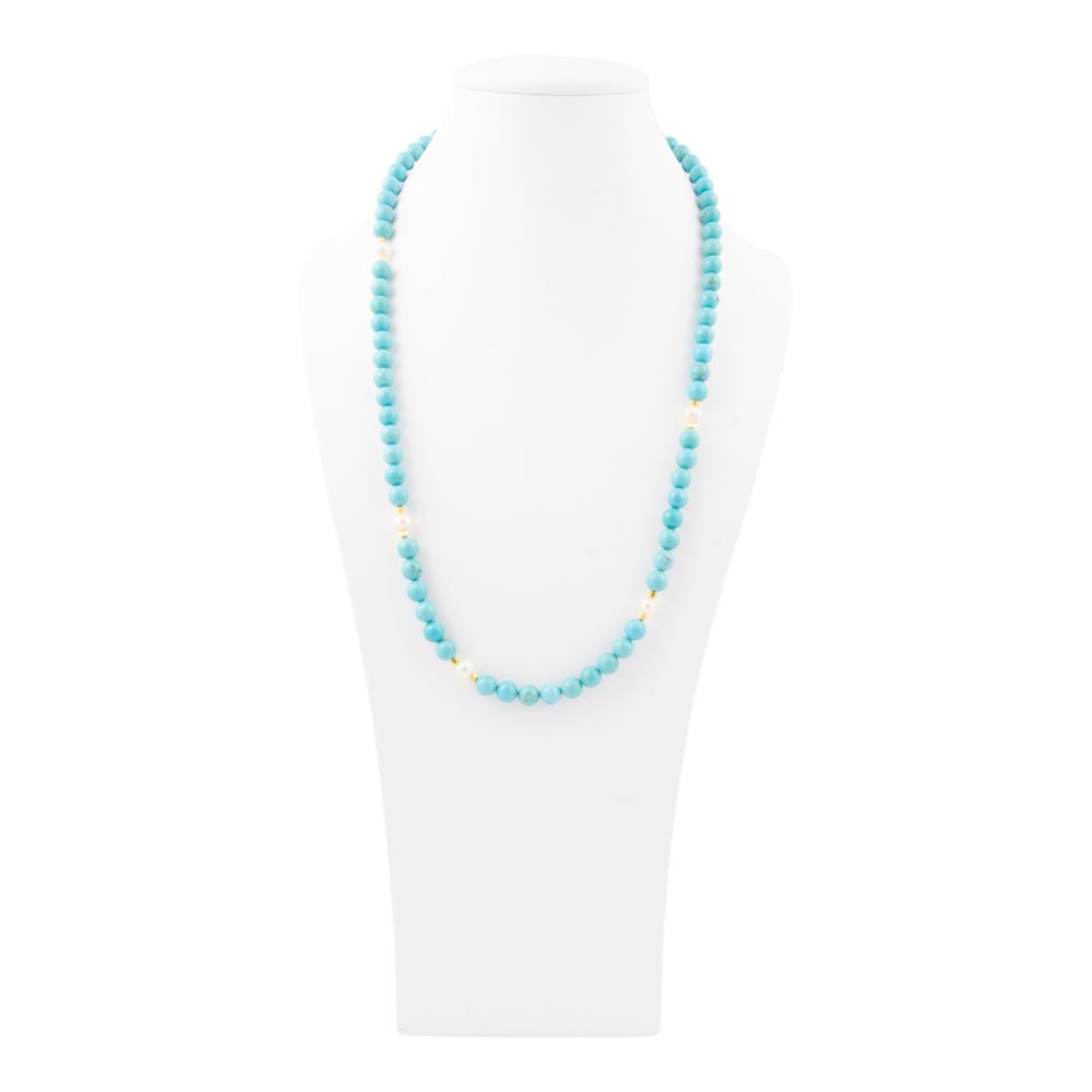 Hepburn Pearl and Blue Magnesite Long Golden Necklace - Barse Jewelry