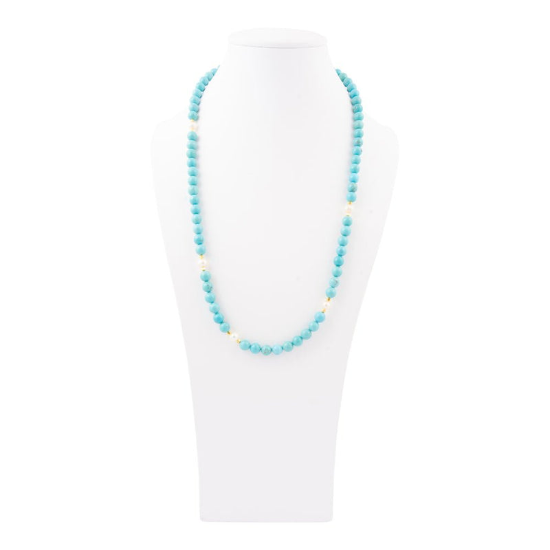 Hepburn Pearl and Blue Magnesite Long Golden Necklace - Barse Jewelry