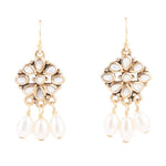 Hibiscus White Mother of Pearl and Golden Chandelier Earrings - Barse Jewelry