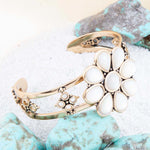Hibiscus White Mother of Pearl and Golden Cuff Bracelet - Barse Jewelry
