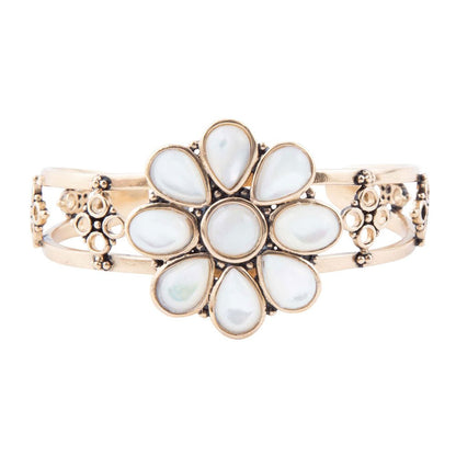 Hibiscus White Mother of Pearl and Golden Cuff Bracelet - Barse Jewelry