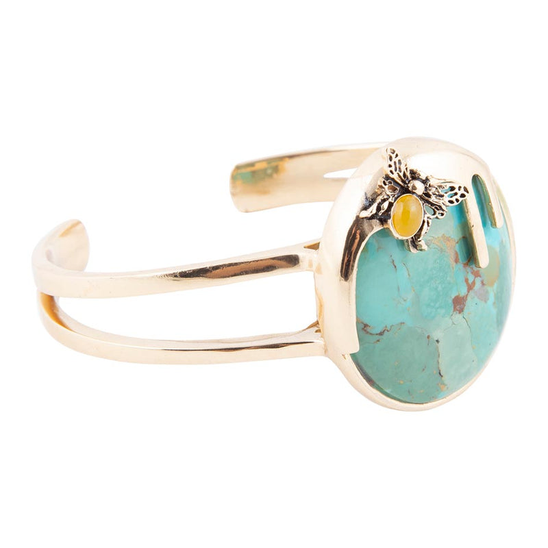 Honey Bee Blue Turquoise Golden Cuff Bracelet - Barse Jewelry