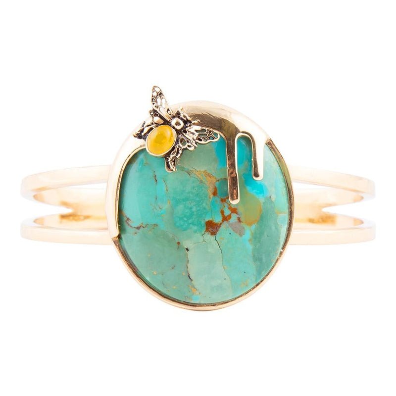 Honey Bee Blue Turquoise Golden Cuff Bracelet - Barse Jewelry
