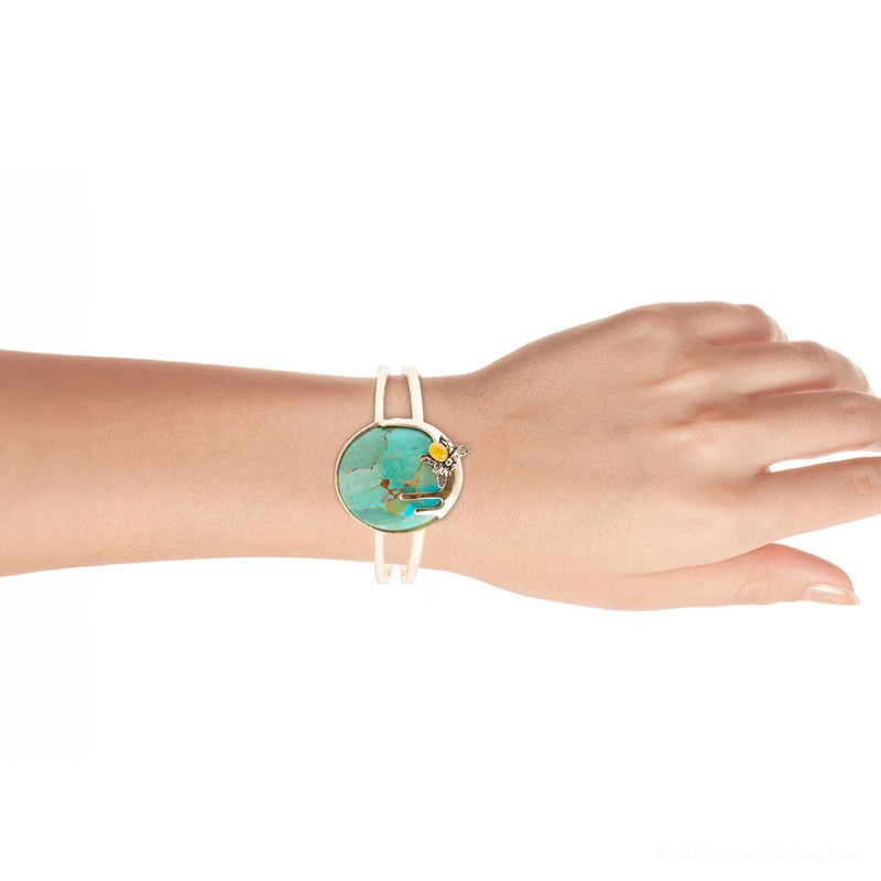 Honey Bee Blue Turquoise Golden Cuff Bracelet - Barse Jewelry