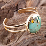 Honey Bee Blue Turquoise Golden Cuff Bracelet - Barse Jewelry