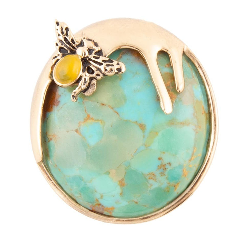 Honey Bee Blue Turquoise Golden Ring - Barse Jewelry