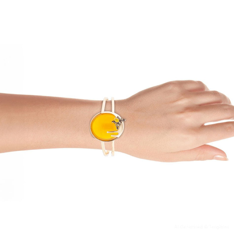 Honey Bee Yellow Agate Golden Cuff Bracelet - Barse Jewelry