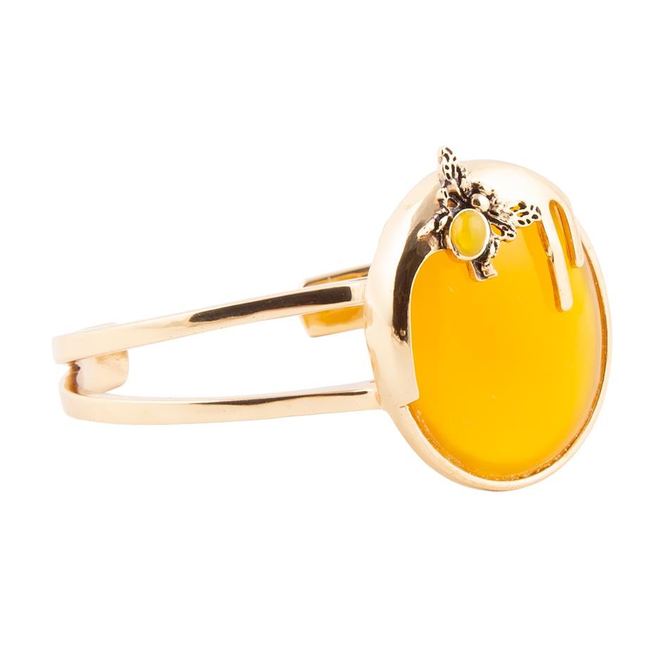 Honey Bee Yellow Agate Golden Cuff Bracelet - Barse Jewelry