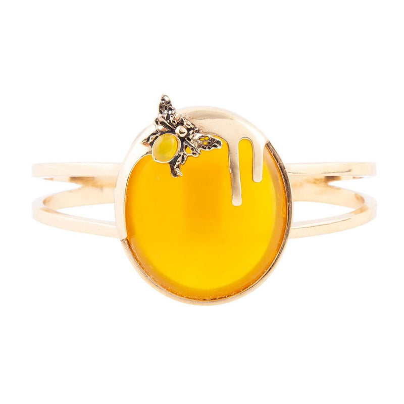 Honey Bee Yellow Agate Golden Cuff Bracelet - Barse Jewelry