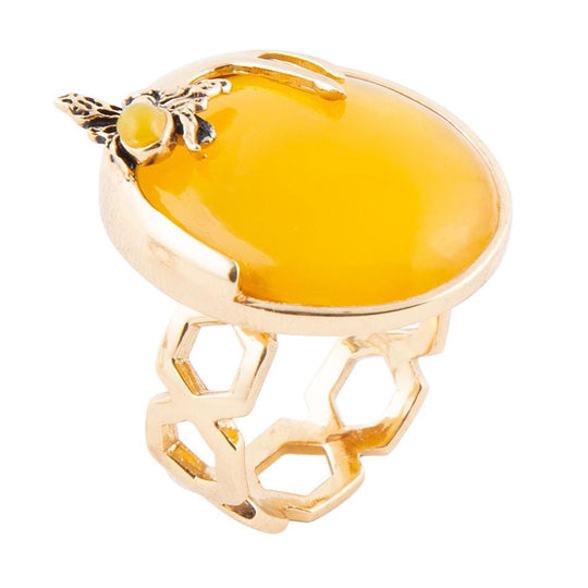 Honey Bee Yellow Agate Golden Ring