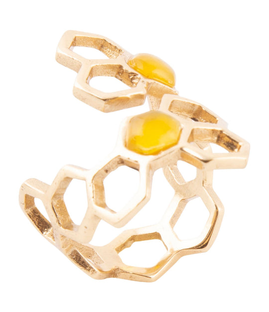 Honeycomb Yellow Agate Golden Ring