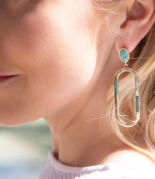 In the Loop Blue Chrysocolla Golden Earrings - Barse Jewelry