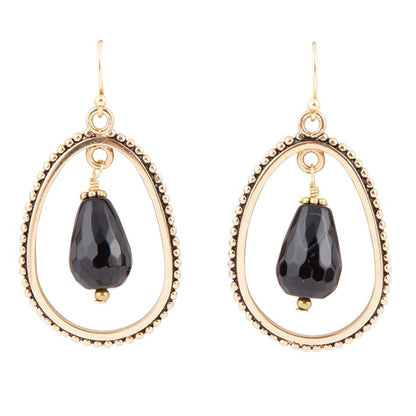 Inline Black Onyx Drop Golden Earrings - Barse Jewelry