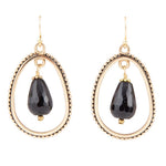 Inline Black Onyx Drop Golden Earrings - Barse Jewelry