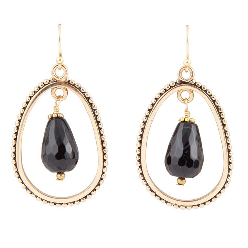 Inline Black Onyx Drop Golden Earrings - Barse Jewelry