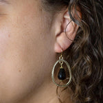 Inline Black Onyx Drop Golden Earrings - Barse Jewelry