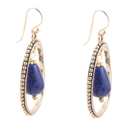 Inline Blue Lapis Drop Golden Earrings - Barse Jewelry