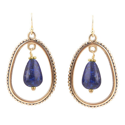 Inline Blue Lapis Drop Golden Earrings - Barse Jewelry