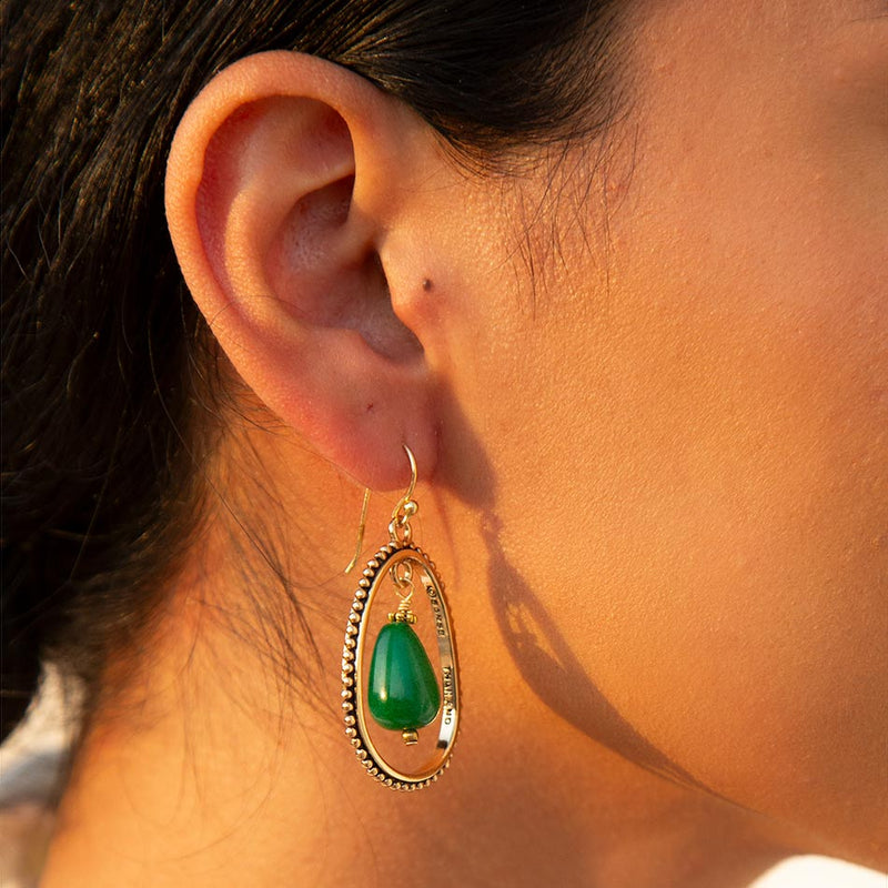 Inline Green Onyx Golden Drop Earrings - Barse Jewelry
